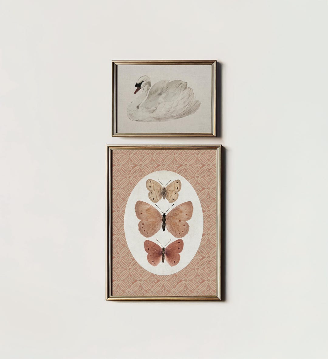 Swan and Butterfly Nursery Art Print Set: Vintage Cottagecore Decor ...