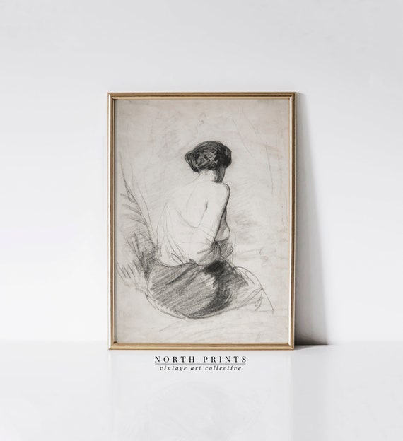 アンティーク女性スケッチアート | バスルームニュートラルウォール