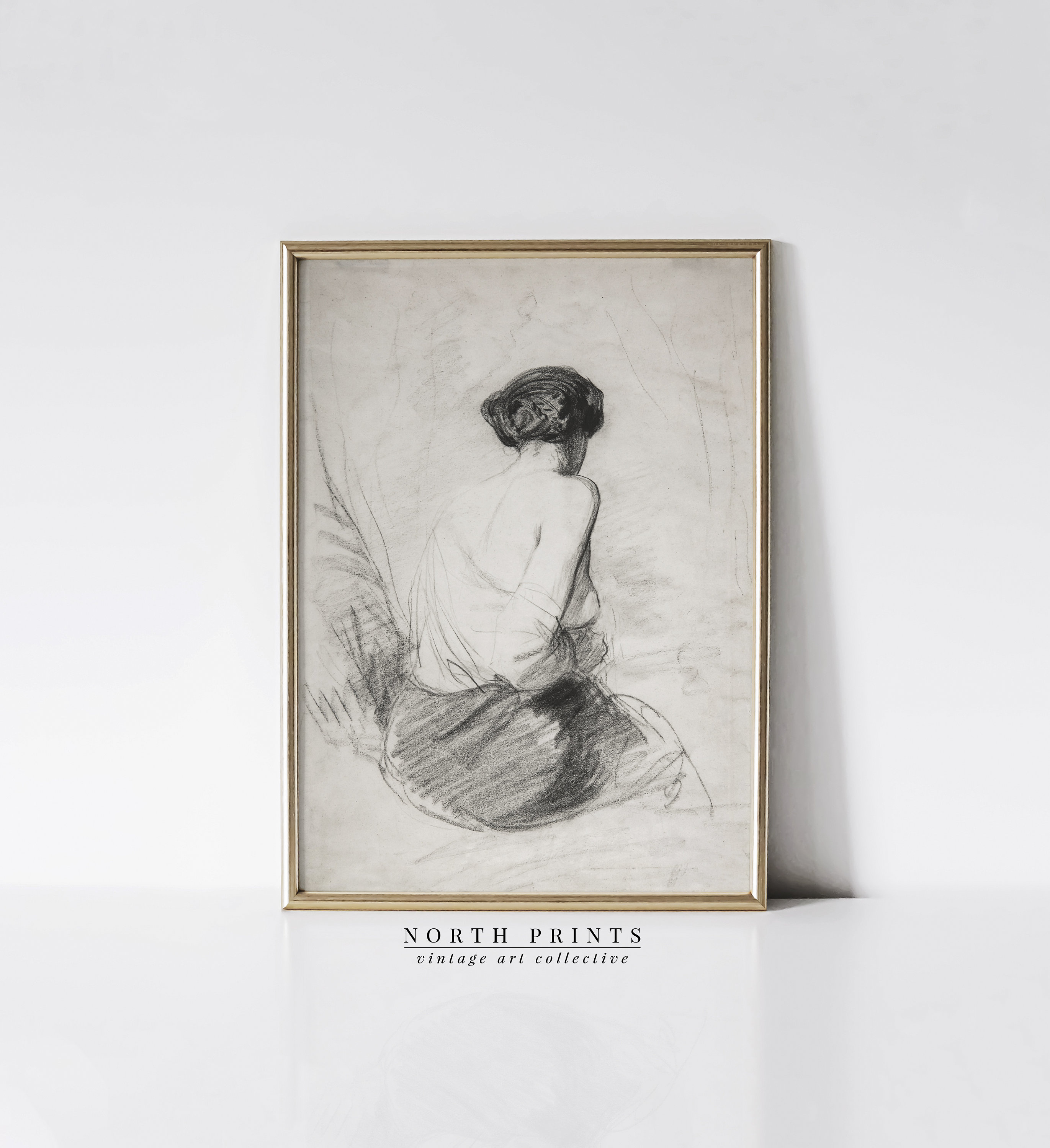 アンティーク女性スケッチアート | バスルームニュートラルウォール