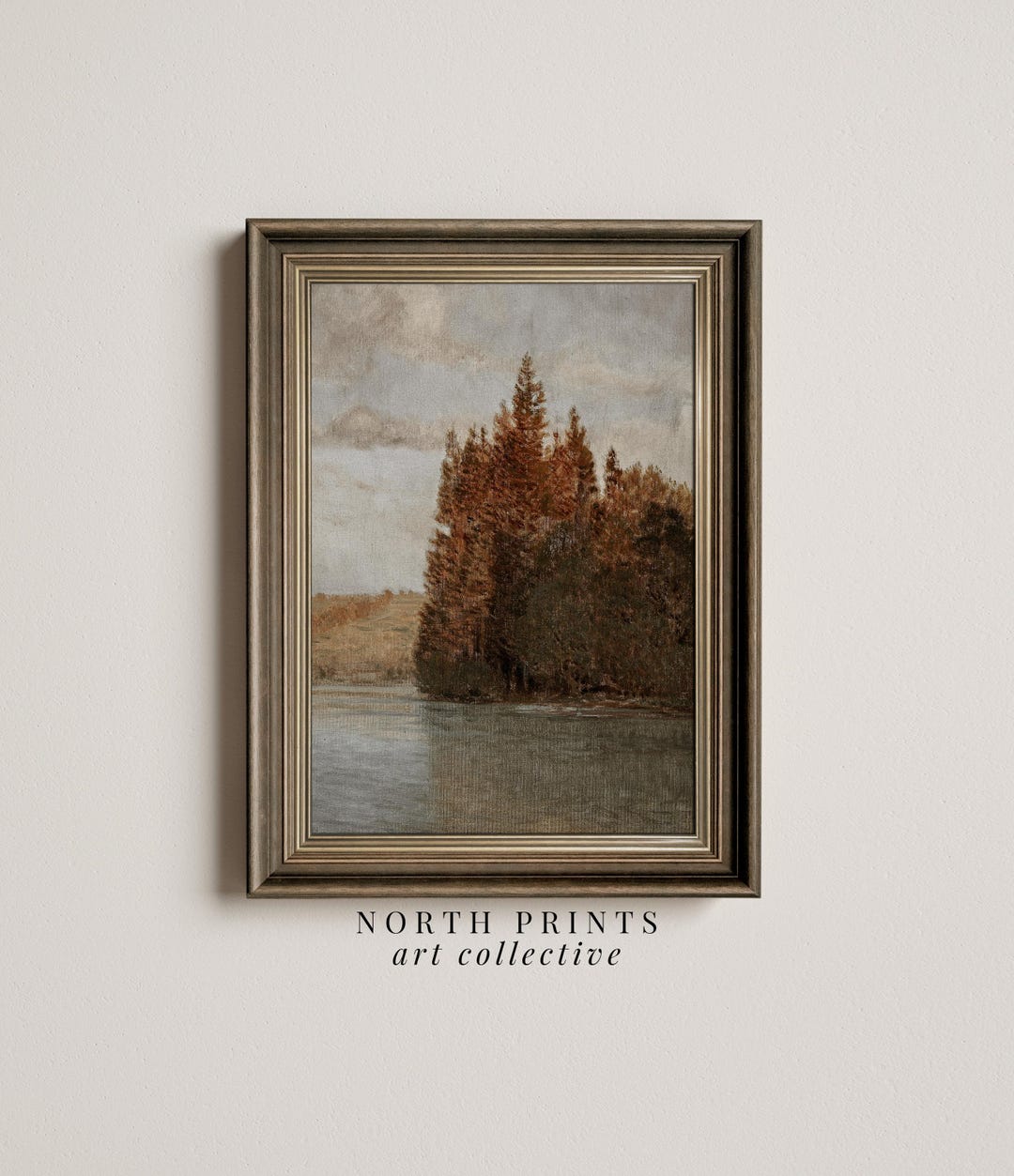 Vintage Autumn Lake Painting | Fall Landscape Wall Decor | Digital ...