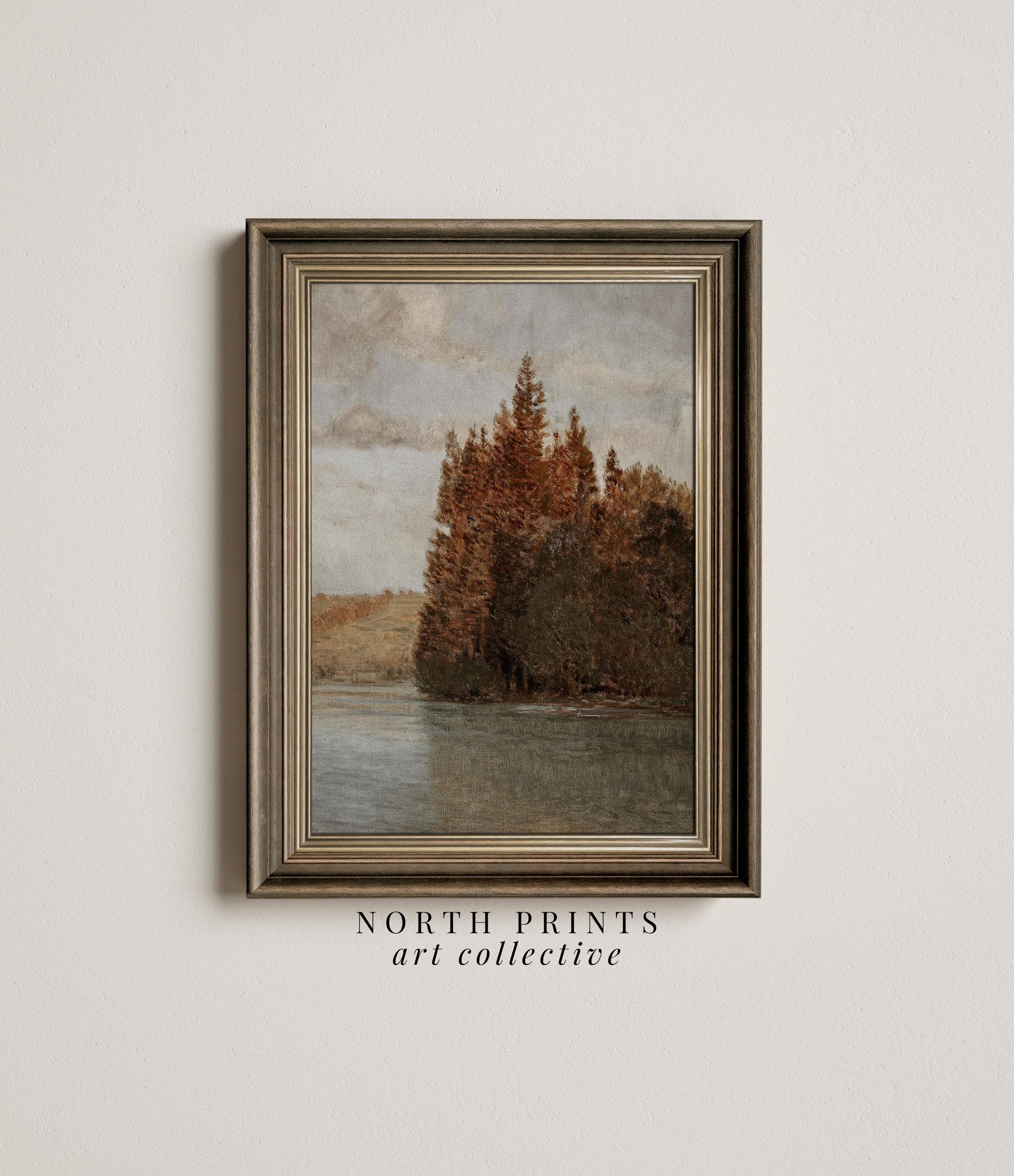 Vintage Autumn Lake Painting | Fall Landscape Wall Decor | Digital PRINTABLE | North Prints 3-215