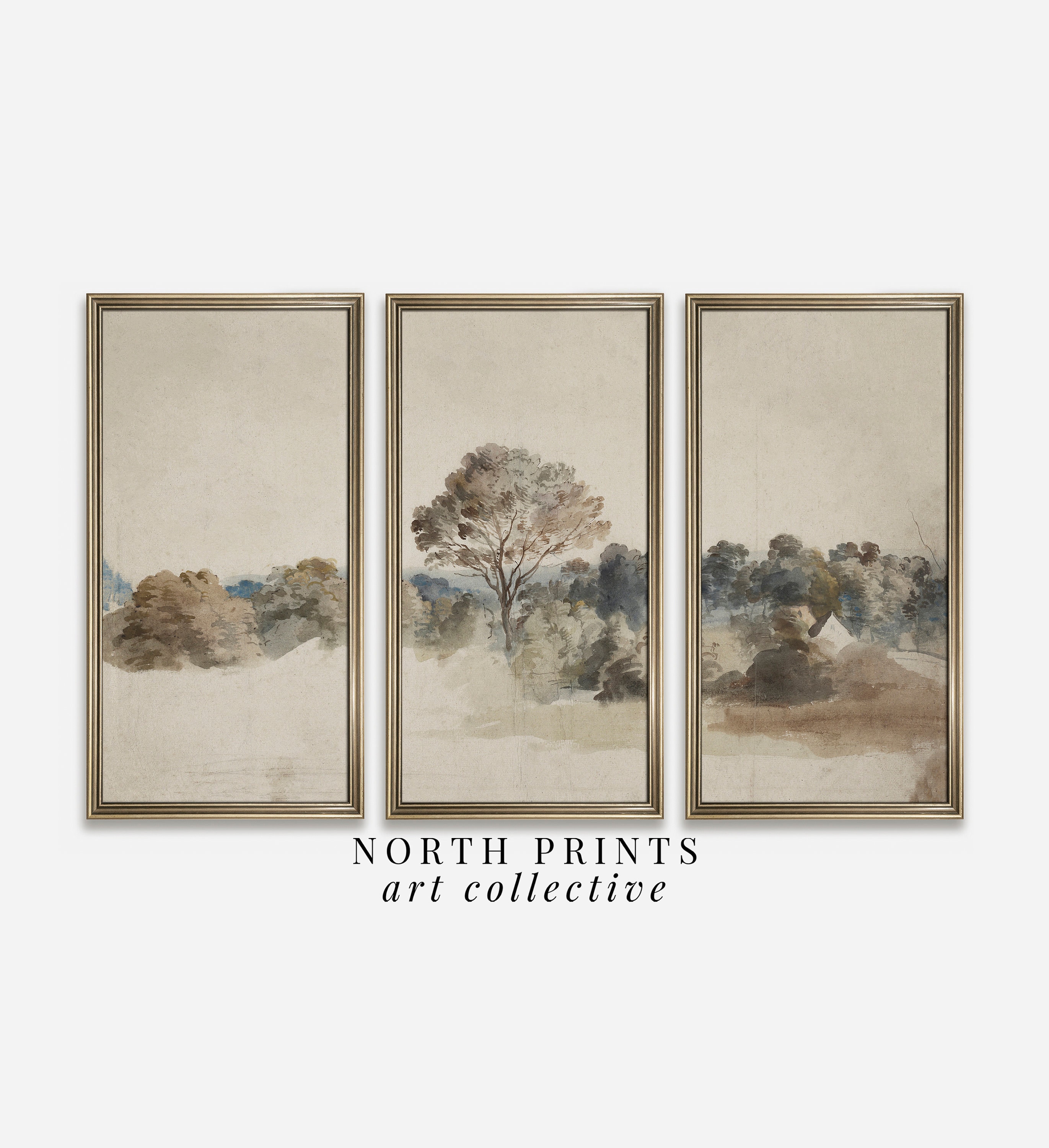 Muted Landscape Triptych Print Set: Neutral Farmhouse Wall Art