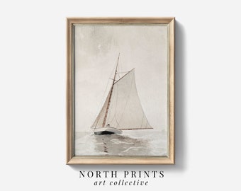 Vintage Sailboat PRINTABLE Digital Wall Art | Soft Neutral Coastal Aesthetic | North Prints | 6-60