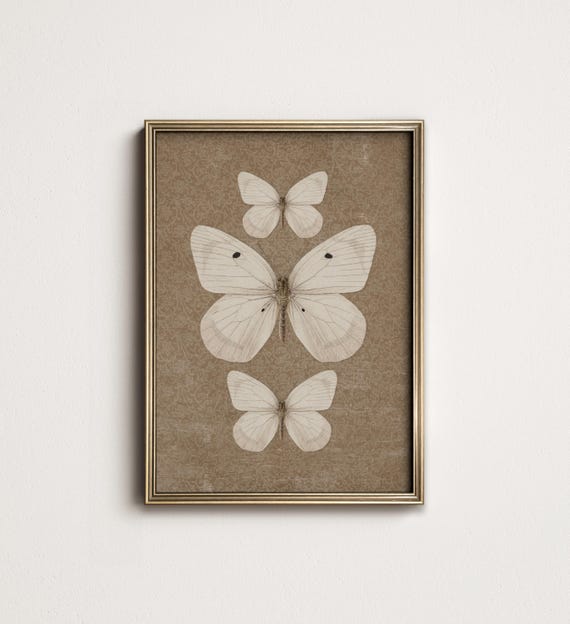 Vintage Butterfly Art Print: Neutral Cottagecore Decor (Digital Printable Download) S2-151-B