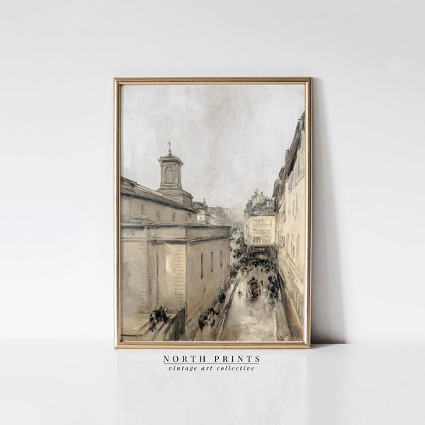 Neutral Paris Cityscape Architecture Oil Painting | French Vintage Digital Downloadable Art Print  | 5-124