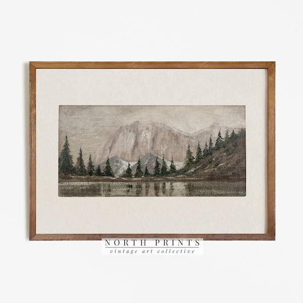 Rustic Lake Art | Vintage Forest Painting | Cabin Wall Decor Digital PRINTABLE | 811