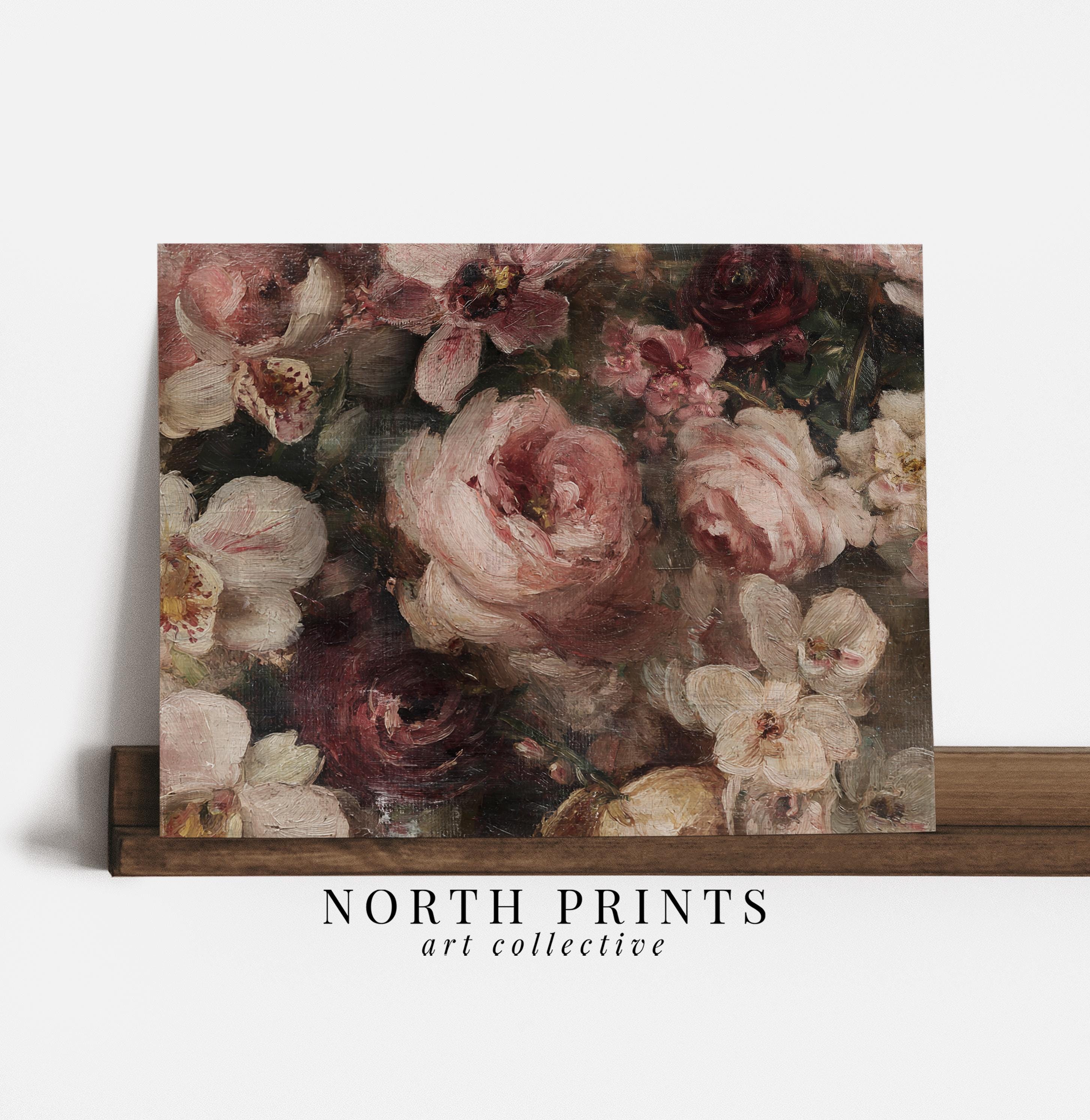 Dark Romantic Floral Art Print, Vintage Rose Still Life Painting in ...