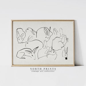 Neutral Farmhouse Nursery Print | Rabbit Sketch Antique Art | Easter Decor PRINTABLE Download | 1010 image 3