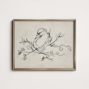 Neutral Antique Bird Sketch Art, Modern Scandinavian Minimalist Bedroom Beige Wall Print, PRINTABLE Digital Download North Prints SK1-131