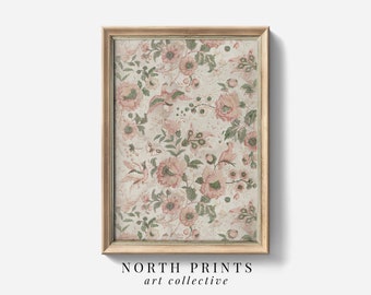 PRINTABLE Pink Botanical Vintage Pattern Art Downloadable Print | Girls Room Decor | North Prints Art 6-185