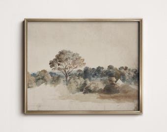 Antique Country Landscape Painting: Farmhouse Wall Art (Printable Digital Download) 5-26
