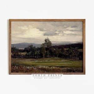French Country Painting | VINTAGE Dark Green Landscape PRINTABLE Digital | North Prints Wall Art | 37