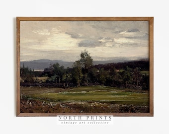 French Country Painting | VINTAGE Dark Green Landscape PRINTABLE Digital | North Prints Wall Art | 37