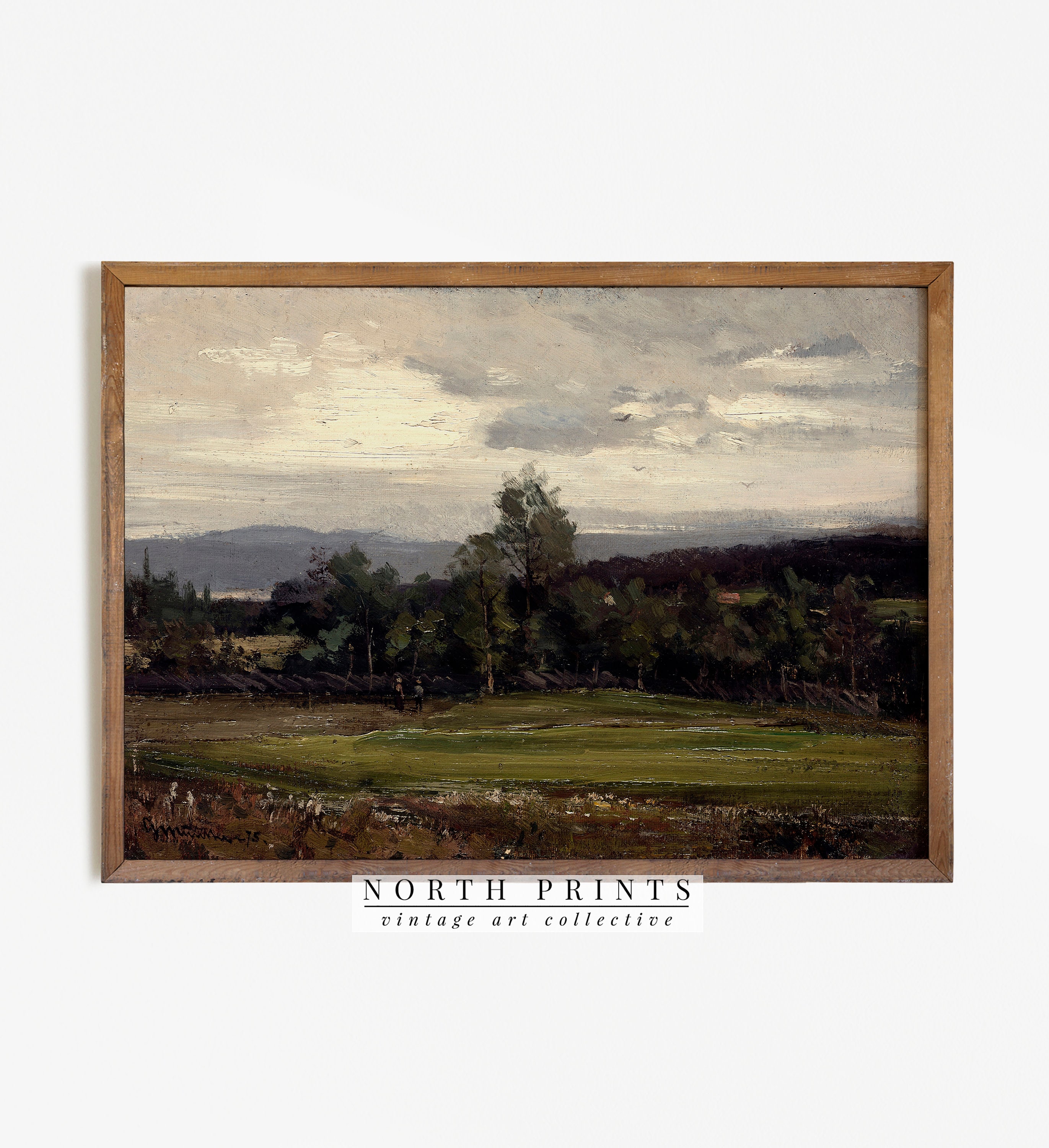 French Country Painting | VINTAGE Dark Green Landscape PRINTABLE Digital | North Prints Wall Art | 37