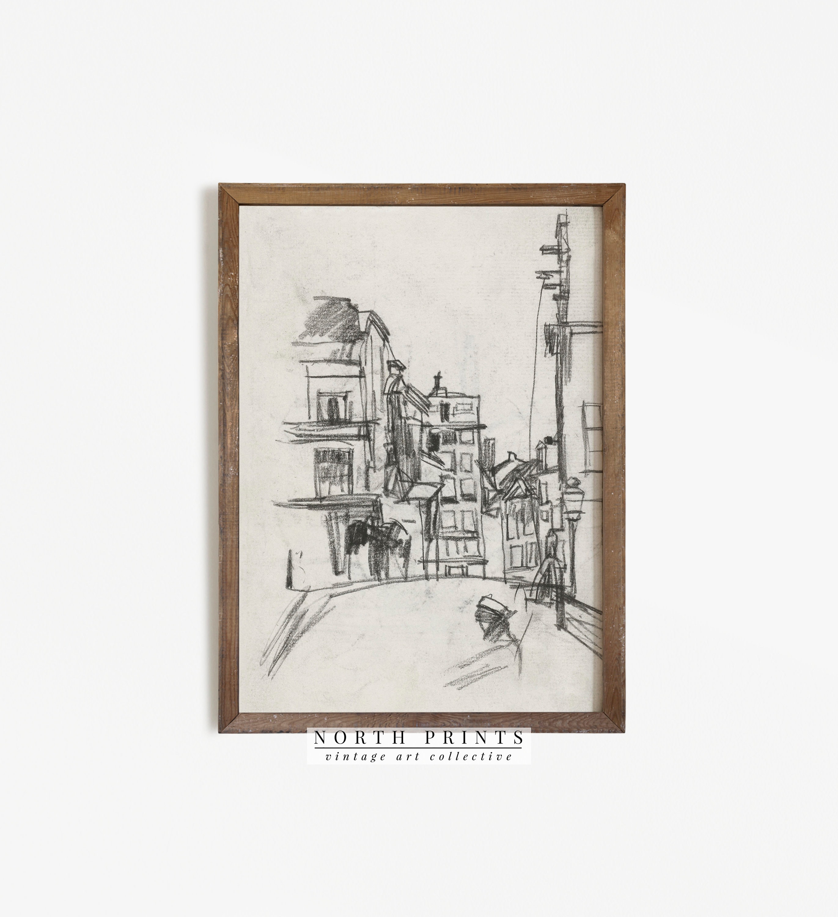 ヴィンテージのラフスケッチ建築都市景観 | 線画アンティーク図面印刷