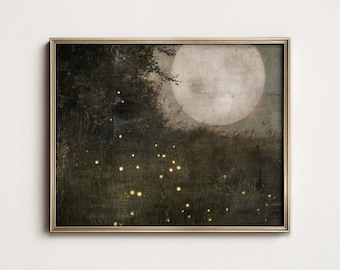 Woodland Nursery Art: Moon & Fireflies Print (Digital Download Printable) 9-69