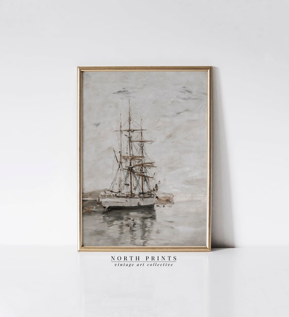 Muted Nautical Ship Art PRINTABLE Oil Painting Vintage Etsy