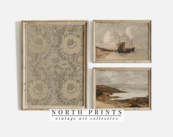 Neutral Coastal Rustic Gallery Wall SET of THREE Vintage Prints | European Country Decor North Prints | PRINTABLE Digital | S3-38