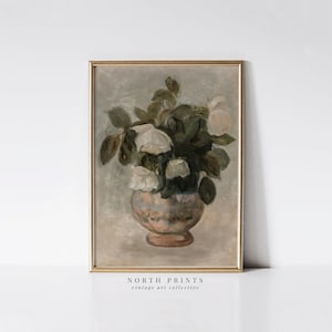 PRINTABLE Neutral Still Life Roses Painting | Vintage Botanical Print | Farmhouse Decor Digital | 4-75