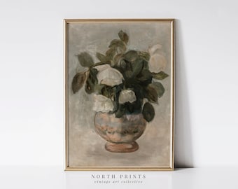 PRINTABLE Neutral Still Life Roses Painting | Vintage Botanical Print | Farmhouse Decor Digital | 949