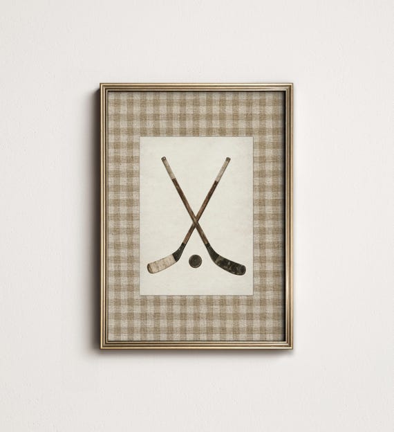 Vintage Hockey Art Print: Neutral Nursery, Kids Sports Room PRINTABLE Decor (Digital Download) SP-18
