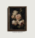 Dark Floral Peony Painting, Vintage Botanical Wall Decor, PRINTABLE Digital Art North Prints 12-140