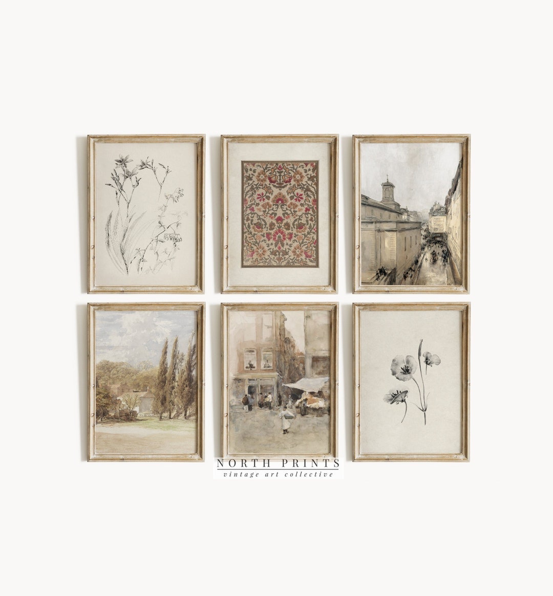 Vintage Neutral Farmhouse Gallery Wall Art SET European Country Art