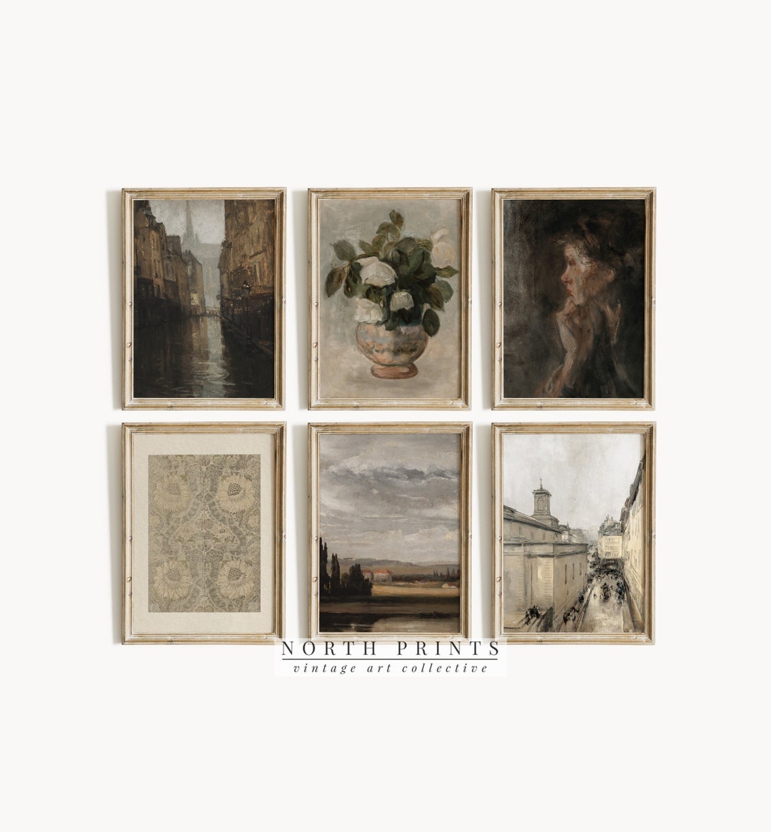 Vintage Moody European Gallery Wall Print SET French Country 