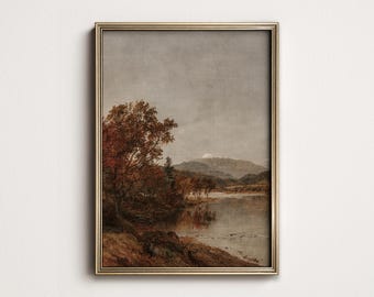 Autumn Lake Landscape Painting: Moody Rustic Wall Art (Printable Digital Download) A-20