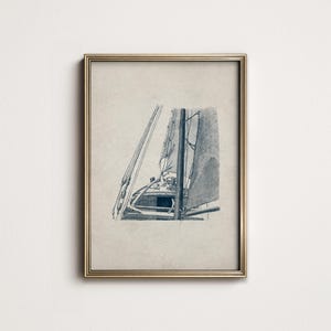 Antique Sailboat Sketch Print: Navy Blue Nautical Printable Art (Digital Download) SK1-143