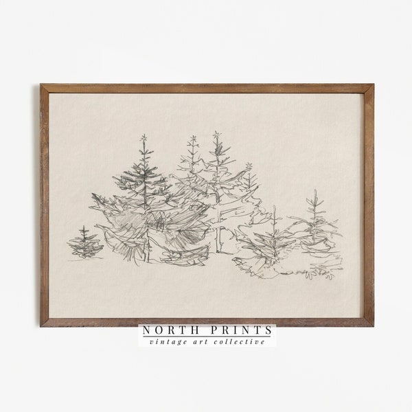 Minimalist Christmas Tree Wall Art Sketch | Neutral Holiday Decor | Rustic Print | PRINTABLE Digital | W33