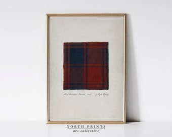 Vintage Tartan Plaid Art Print: Red Navy Textile Wall Decor