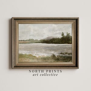 PRINTABLE Watercolor Lake Painting, Muted Green Vintage Landscape Wall Art, North Prints Downloadable Digital 5-174