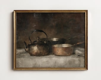 Kitchen Still Life Print, French Country Wall Art, Moody Rustic Dining Room Decor, Printable Digital Art Download 14-05