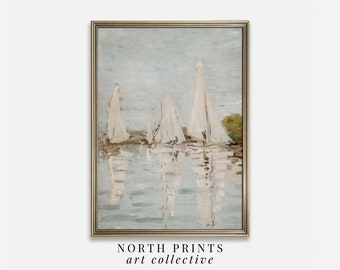 Vintage Sailboat Painting: Coastal Farmhouse Nautical Art (Digital Download) 6-138