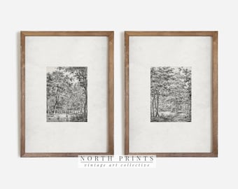 Vintage Landscape Sketch Print Set: Neutral Farmhouse Art (Printable Digital Download) S2-106