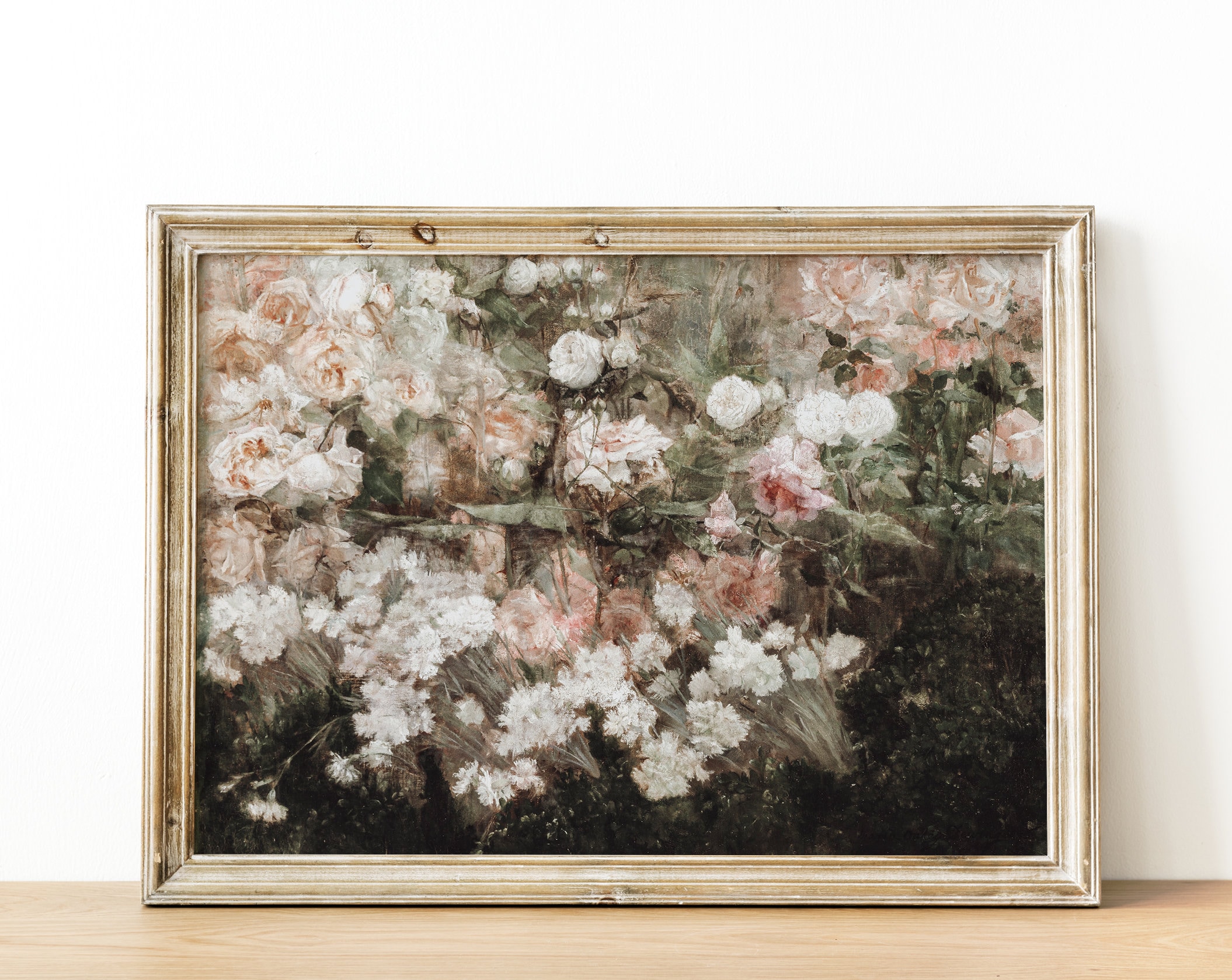 ローズガーデンの油絵 | ヴィンテージな雰囲気の花柄アートプリント