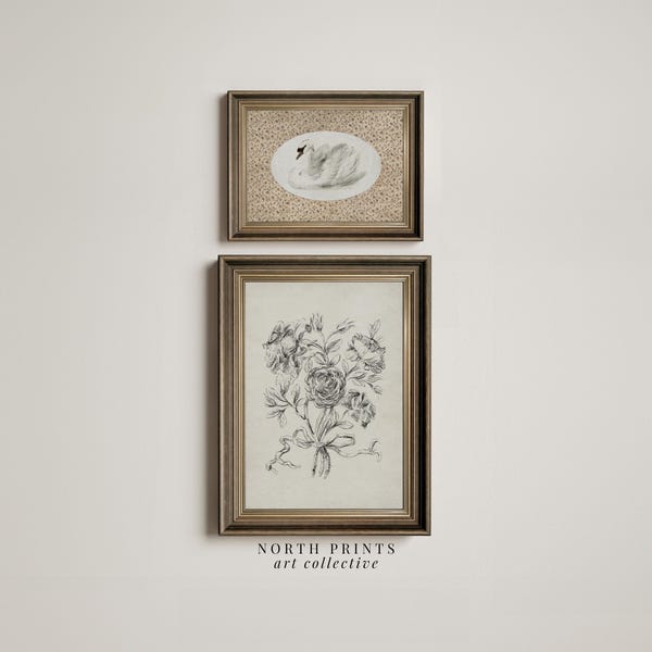 Vintage Swan Botanical Art Prints: Farmhouse Nursery Wall Decor (Digital Download) S2-122