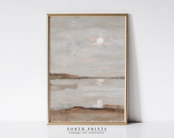 Muted Beach Scene Oil Painting: Warm Tone Coastal Art (Digital Download Printable) 5-202