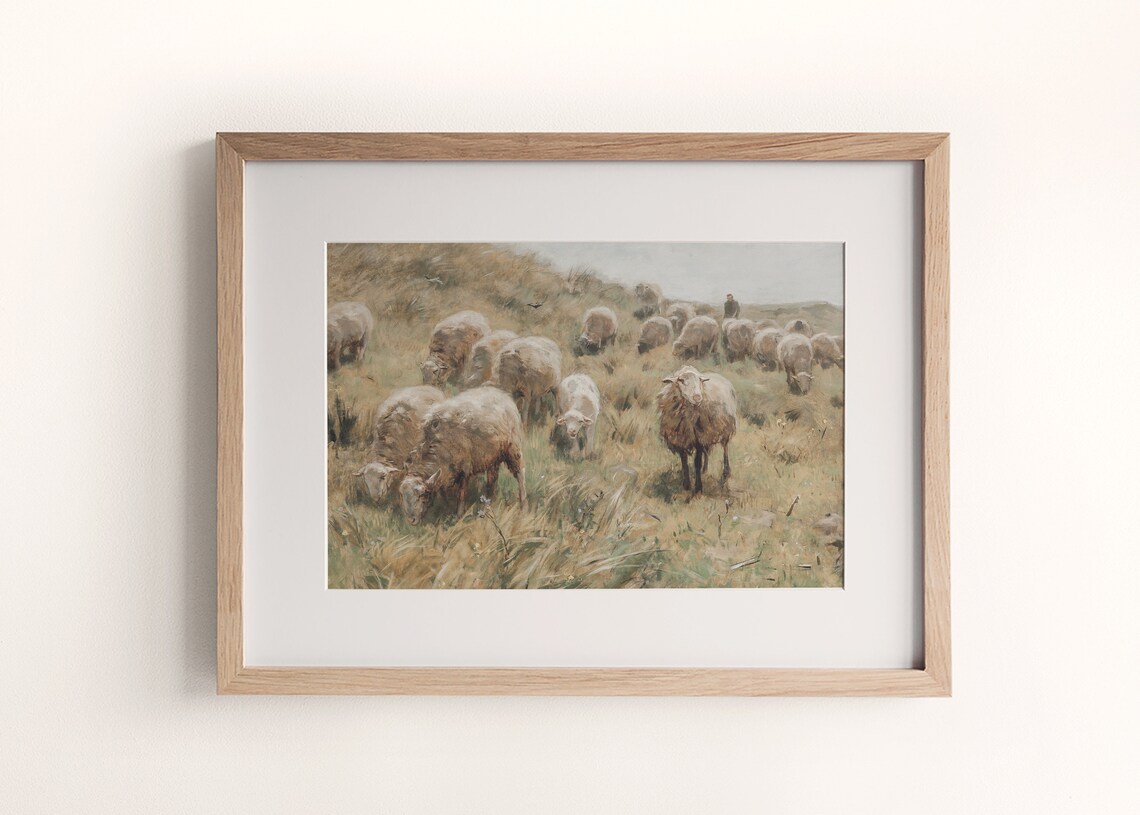 Sheep Painting Vintage Landscape Print English Farmhouse - Etsy