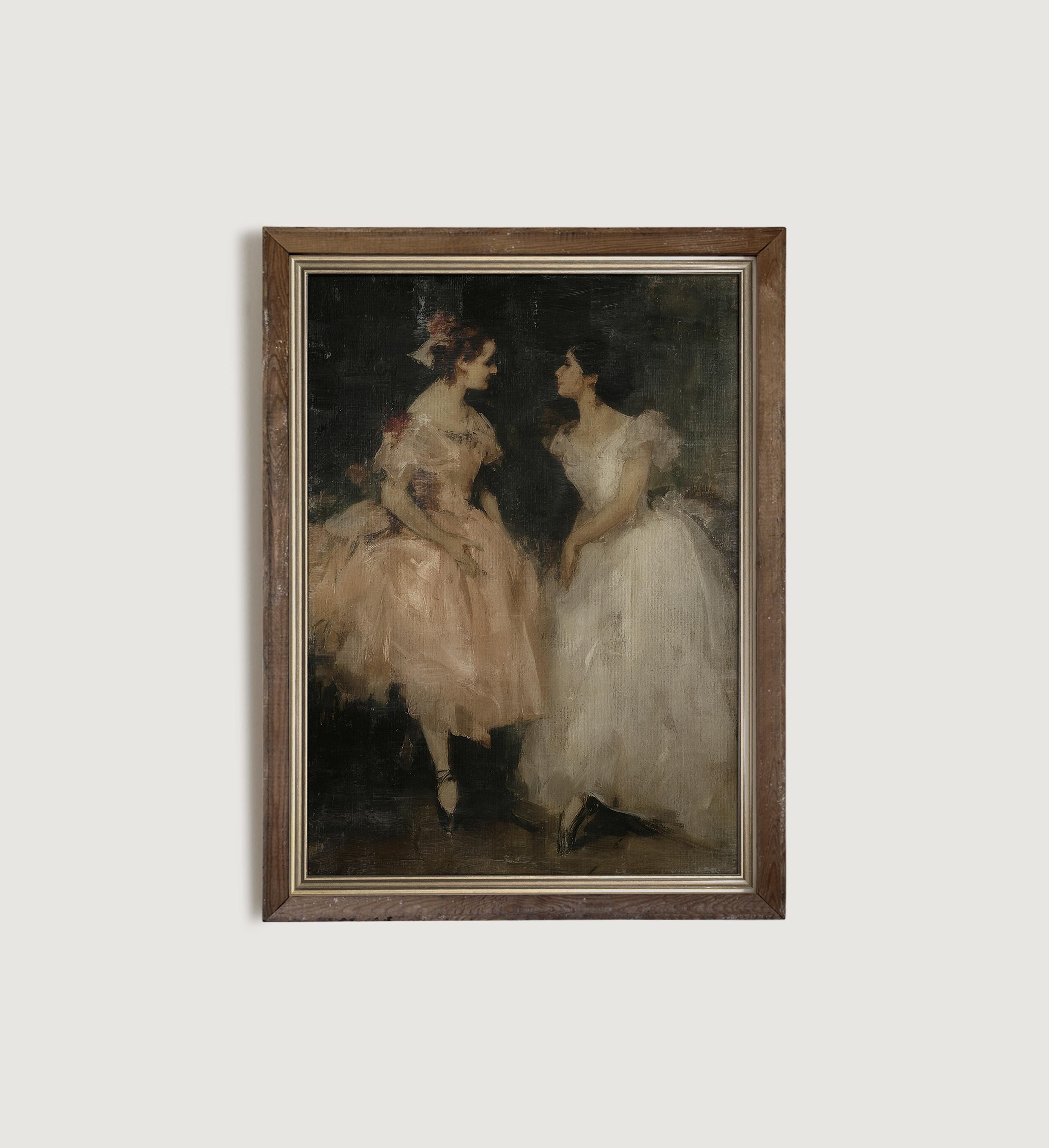アンティークアート　バレリーナのスケッチ2枚セット　寸法43x38cm アンティークバレリーナ絵画：バレエ壁掛け印刷可能、ヴィンテージ