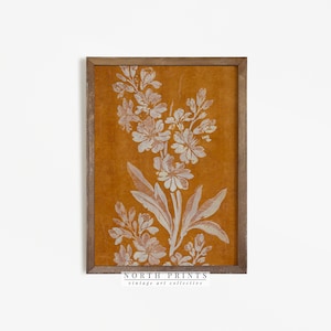 Vintage Textile Art | Burnt Orange Botanical Print Digital PRINTABLE | 682