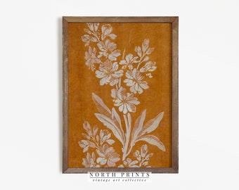 Vintage Textile Art | Burnt Orange Botanical Print Digital PRINTABLE | 682