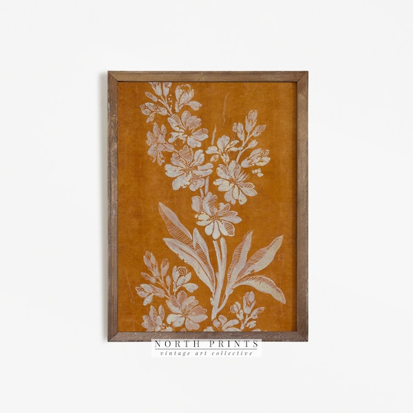 Vintage Textile Art | Burnt Orange Botanical Print Digital PRINTABLE | 682