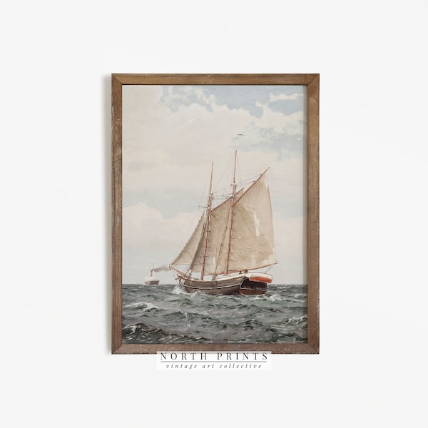 Nautical Sailboat Print | Boys Room Wall Decor | Vintage Marine Painting PRINTABLE DIGITAL | 765