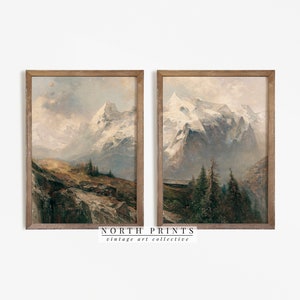 Rustic Mountain Landscape Print SET of Two Split | Antique Paintings | North Prints Digital PRINTABLE | S2-21