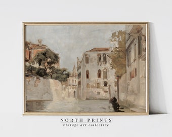 DRUCKBARE Venedig Kanal Malerei | Vintage Neutral Italien Wandkunst | Digitaler Download | 1103