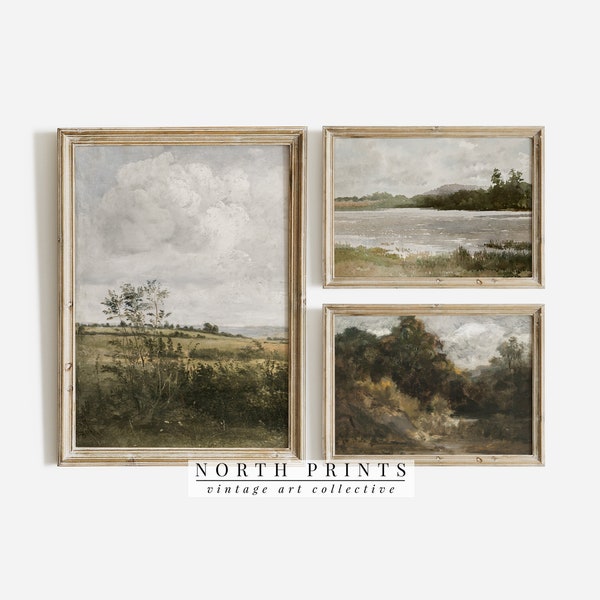 Small Gallery Wall SET of THREE Vintage Landscape Paintings | Country Decor | North Prints | PRINTABLE Digital | S3-29