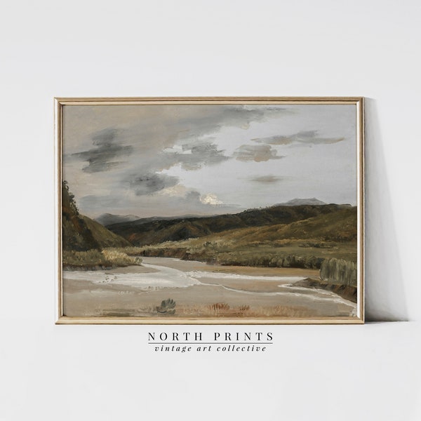 Warm Moody Landscape Painting | River Scenery Art Print | Digital PRINTABLE Download | 1050