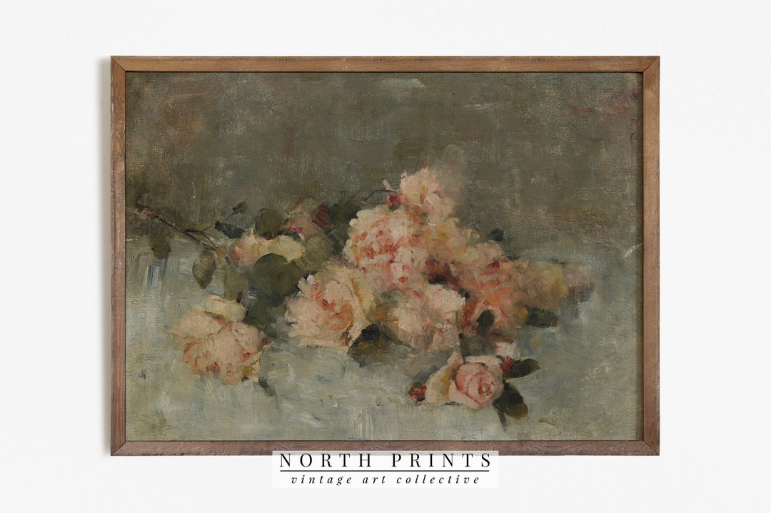 Vintage Flower Print | Cottage Wall Art Decor | Pink Country Botanical ...